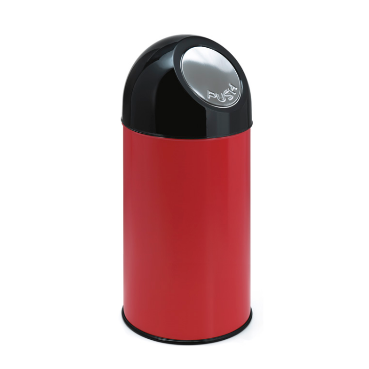 Afvalbak met pushdeksel, 40 liter, rood/zwart, VB 480001 - 0