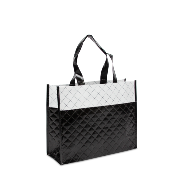 Draagtas, non-woven, 32+12x25cm, diamant, zwart-wit (50 st) - 0