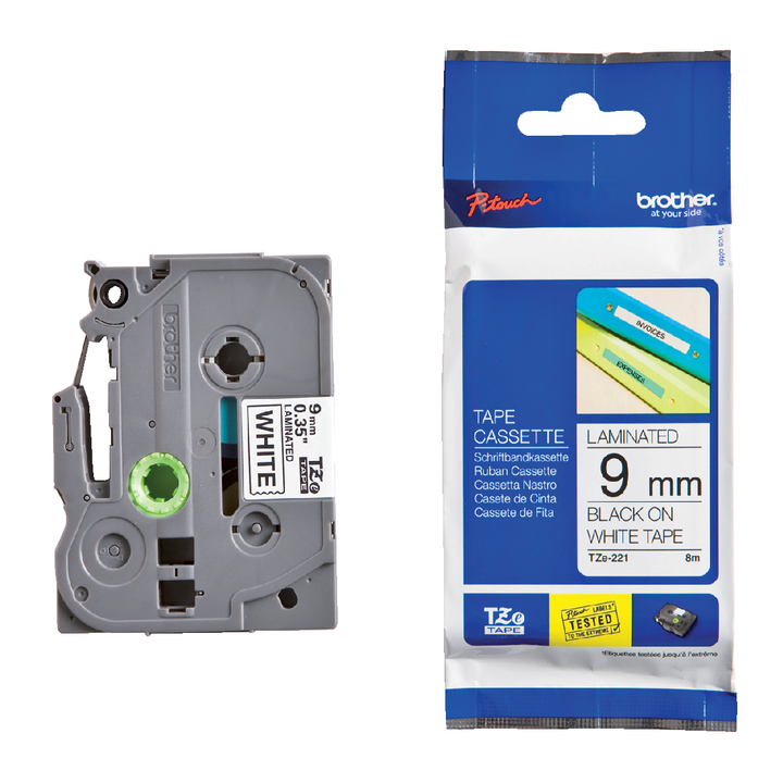 Lettertape brother p-touch tze221 9mm wit/zwart - 0