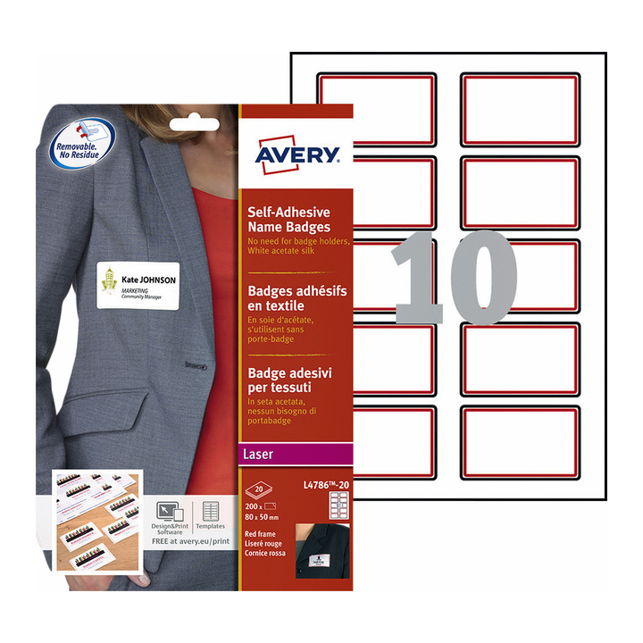Badge avery l4786-20 80x50mm 200st rood kader(l4786-20) - 0