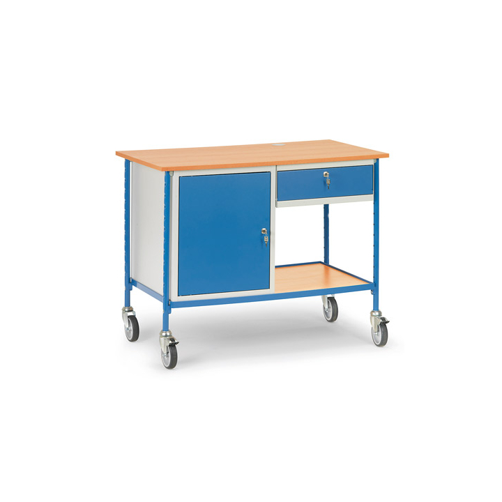 Verrijdbare werktafel met kast en lade, 1120x650mm - 0