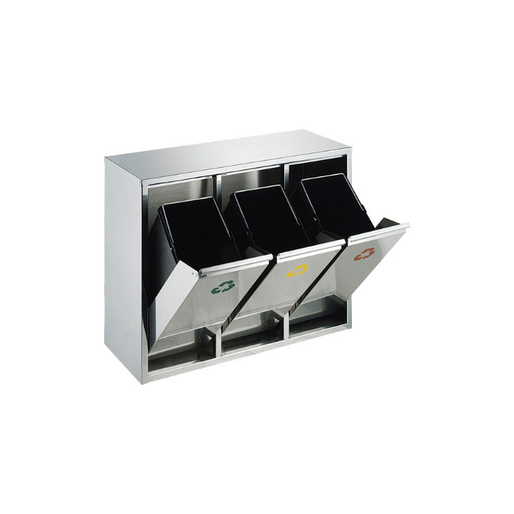 Recycling afvalscheidingsstation, 3x8 liter, mat RVS, VB 710416 - 1