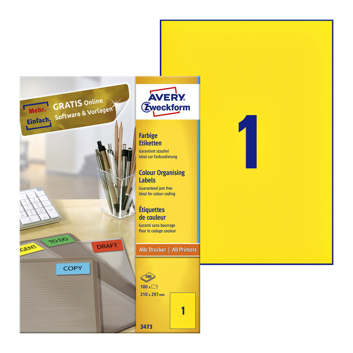 Etiket avery zweck 3473 210x297mm a4 geel - 0
