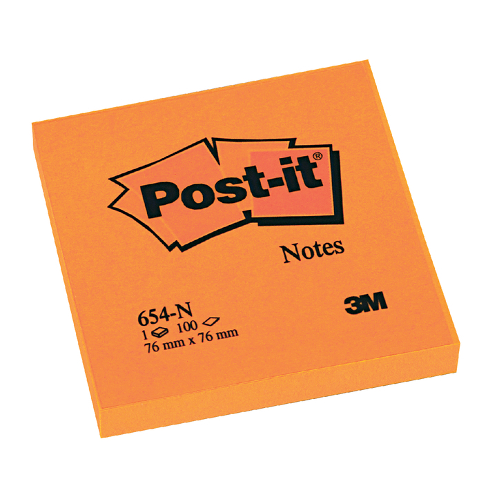 Memoblok 3m post-it n654 76x76mm neon oranje - 0