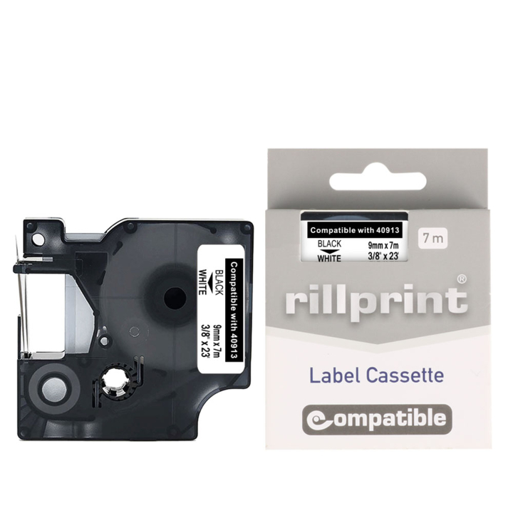 Lettertape compatible dymo 40913 9mmx7m wit/zwart - 2