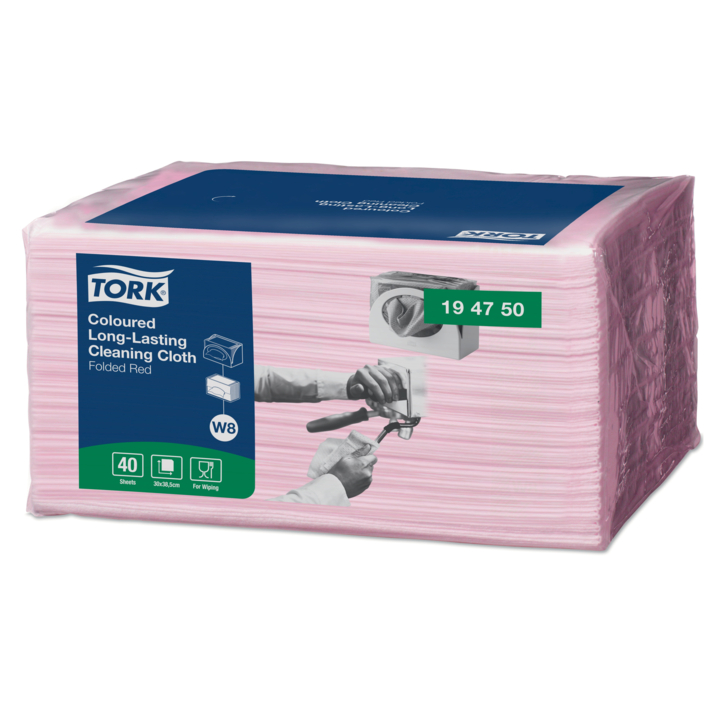 Tork Long-Lasting | Gevouwen Reinigingsdoek | 38,5x30cm | 1-Laags | W8 | Rood | 194750 (320 stuks) - 1