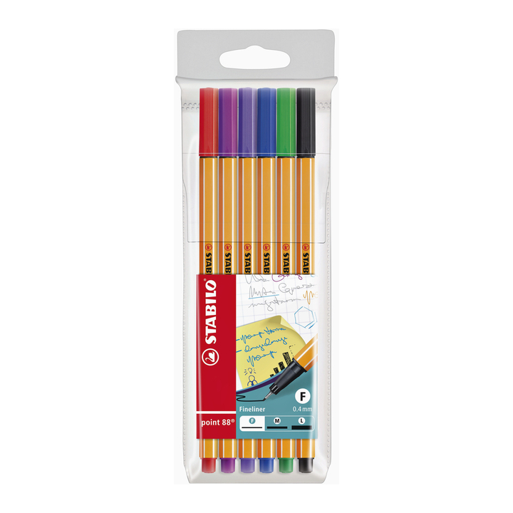 Fineliner stabilo point 88 6st ass - 0