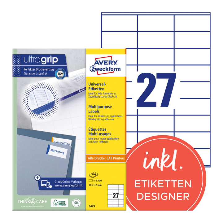 Etiket avery zweck 3479 70x32mm 2700st - 1