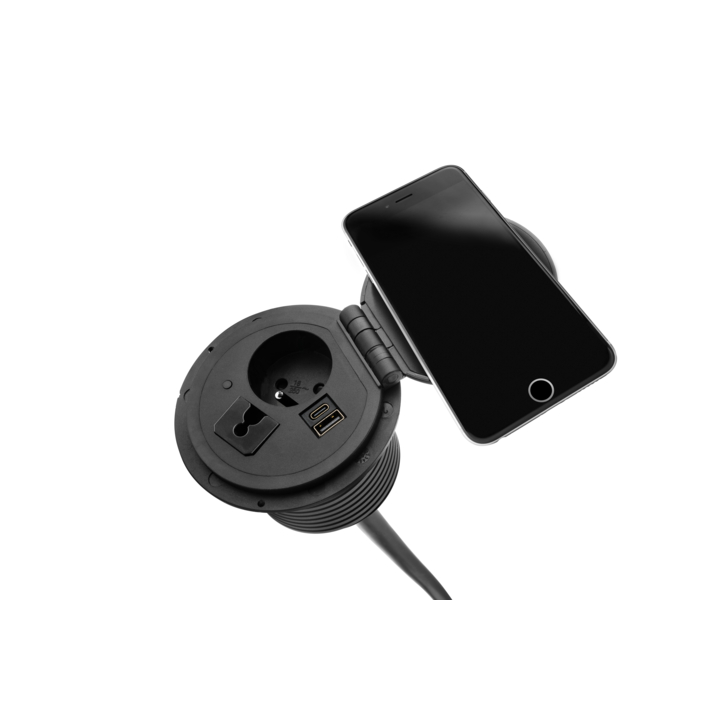 Filex, QI Power-Spot, 1x 230V Frans, 1x USB A+C, zwart - 1