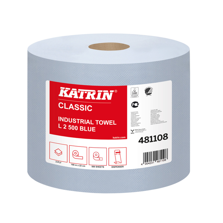 Katrin Classic | Industrierol Poetspapier | 190 Meter | 2-Laags | Blauw | 481108 (2 stuks) - 0
