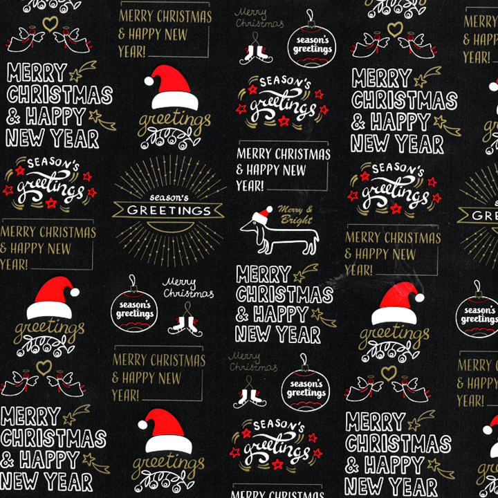 Cadeaupapier Kerst, 30cm x 200 meter, D90202, zwart - 0