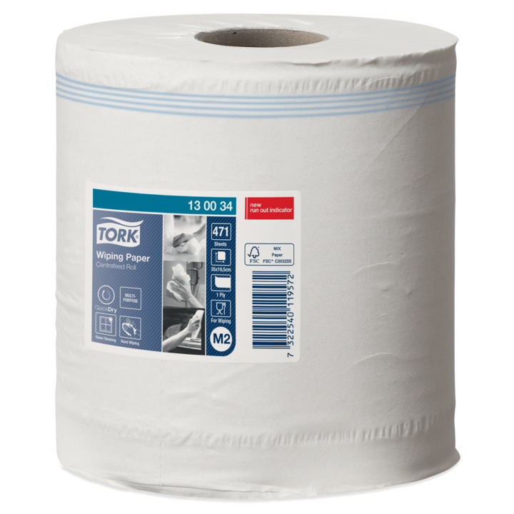 Tork Premium | Midi Poetsrol | 165 Meter | 1-Laags | Cellulose | M2 | Wit | 130034 (6 stuks) - 1