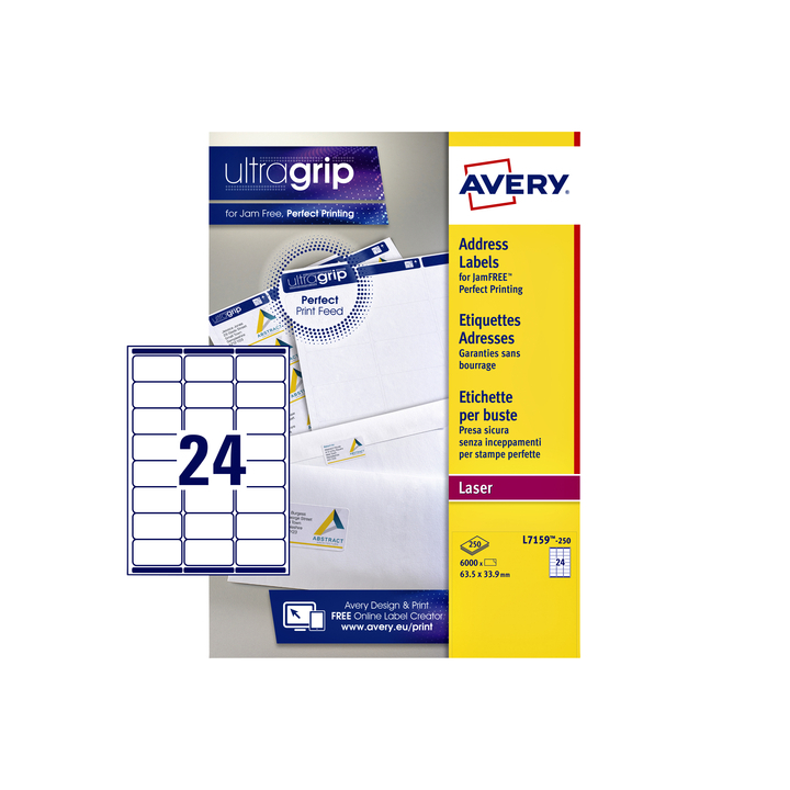 Etiket avery l7159-250 63.5x33.9mm 6000st - 0