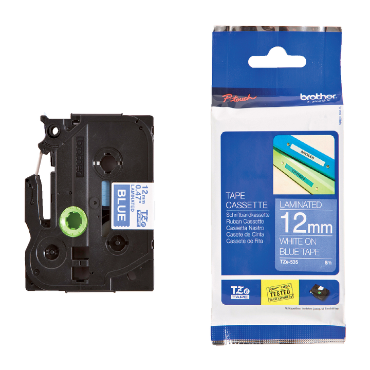 Lettertape brother p-touch tz535 12mm hard bl/wit - 0