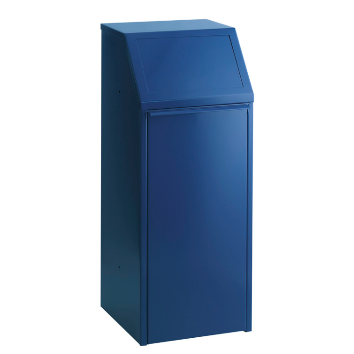 Metalen afvalbak met pushdeksel, 70 liter, blauw, VB 205031 - 0
