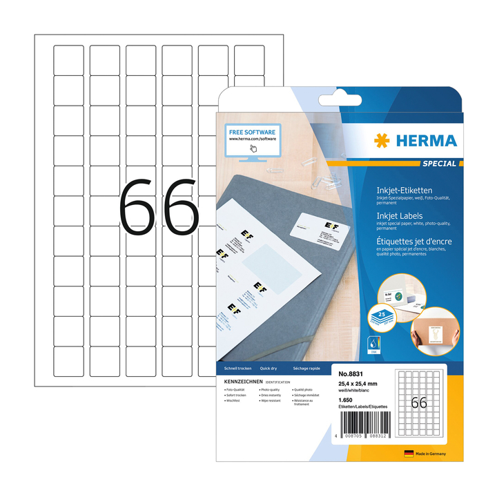 Etiket herma inkprint 8831 25.4x25.4mm 1650st - 0