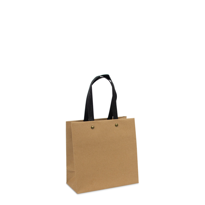 Luxe draagtas, papier, 16+8x16cm, bruin, zwarte lus (100 st) - 0