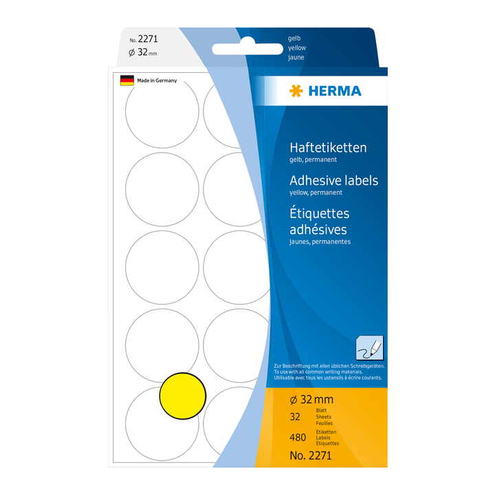 Etiket herma 2271 rond 32mm 480st geel - 0