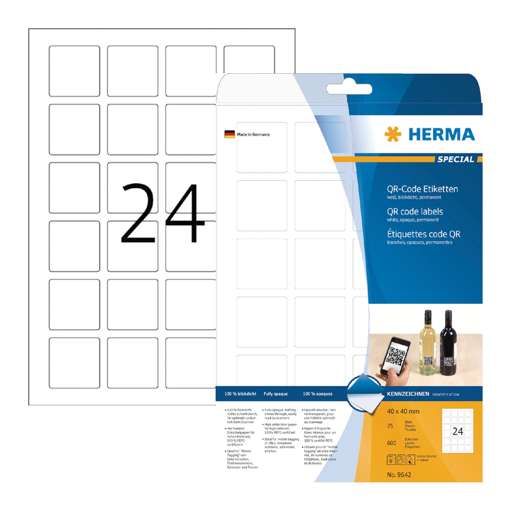 Etiket herma 9642 40x40mm a4 600st wit(9642) - 0