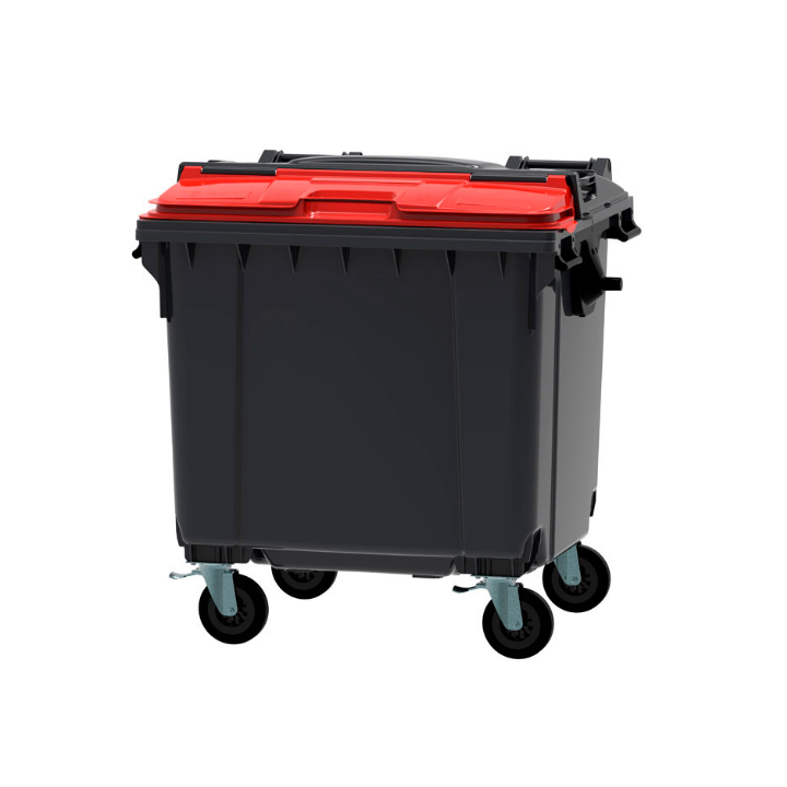 Afvalcontainer, 1100 liter, grijs/rood, VB 719136 - 0