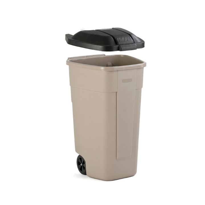 Afvalcontainer, 100 liter, beige/zwart, VB 002900 - 1