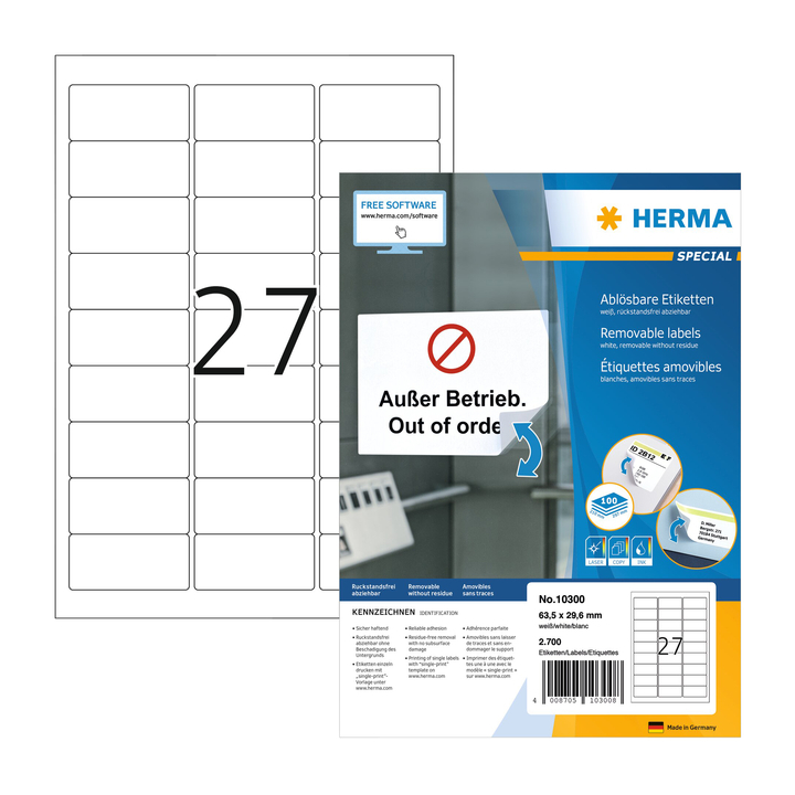 Etiket herma 10300 63.5x29.6mm wit 2700 etiketten(10300) - 0