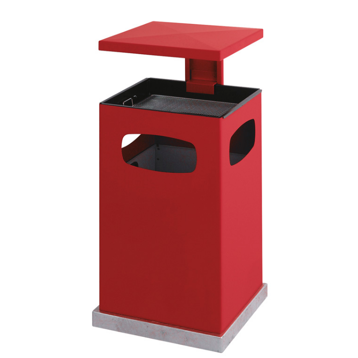 Afvalbak met ashouder en afdak, 80 liter, rood, VB 201222 - 0