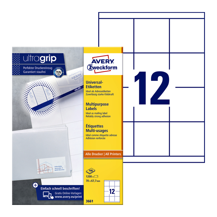 Etiket avery zweck 3661 70x67.7mm 1200st - 0