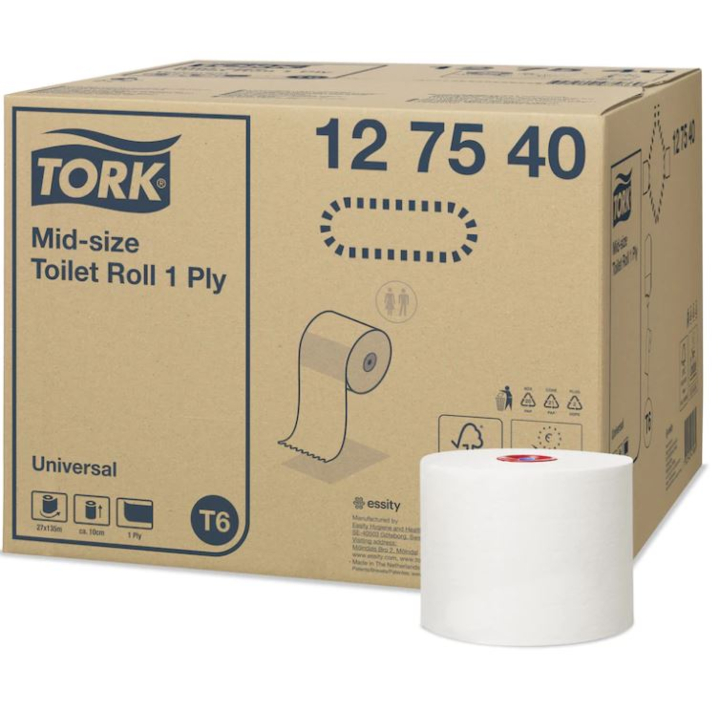 Tork Universal | Systeemrol Toiletpapier | 135 Meter | 1-Laags | T6 | Wit | 127540 (27 stuks) - 0