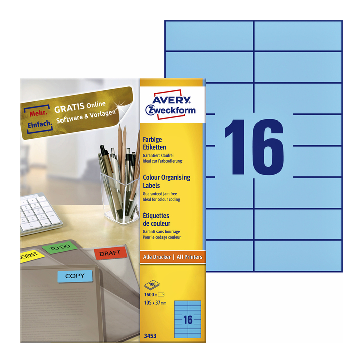 Etiket avery zweck 3453 105x37mm blauw 1600st - 0