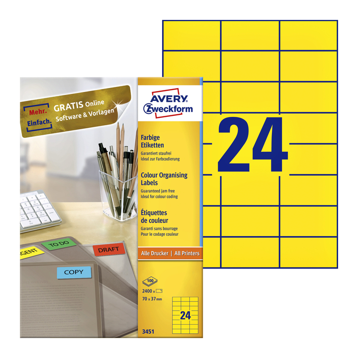 Etiket avery zweck 3451 70x37mm geel 2400st - 0