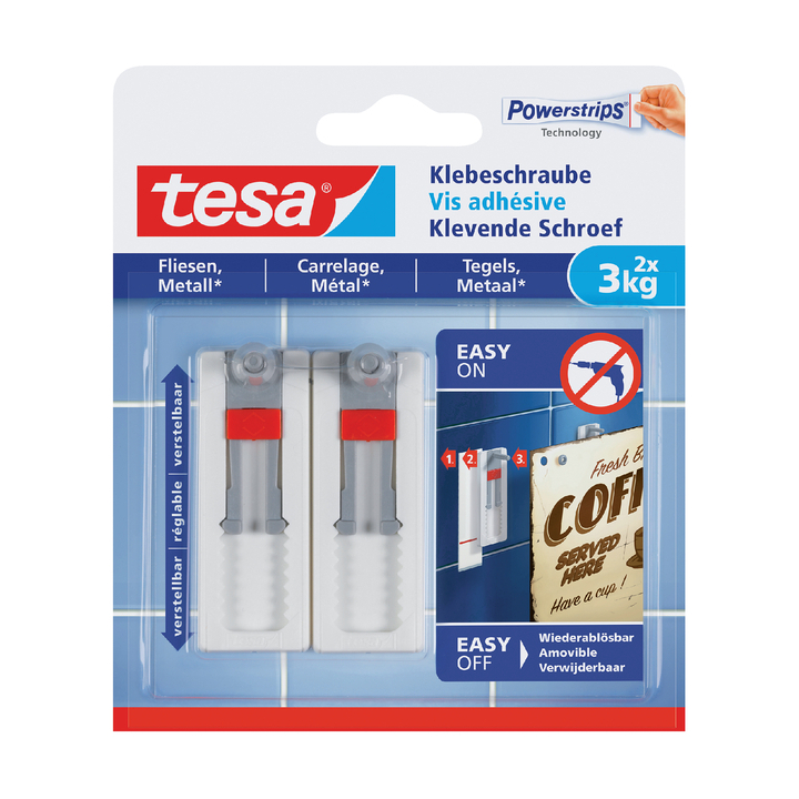 Klevende schroef tesa voor tegels en metaal verstelbaar 3kg( - 0