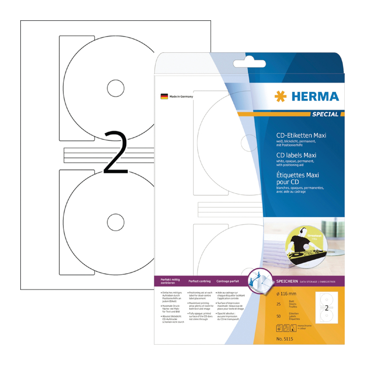 Etiket herma superprint 5115 cd 116mm 50st - 0