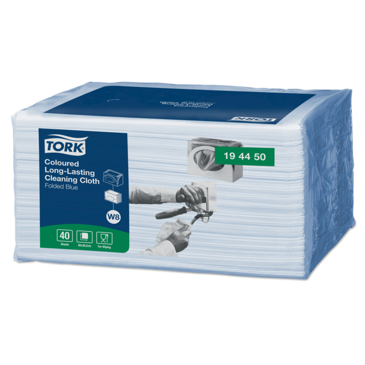 Tork Long-Lasting | Gevouwen Reinigingsdoek | 38,5x30cm | 1-Laags | W8 | Blauw | 194450 (320 stuks) - 1