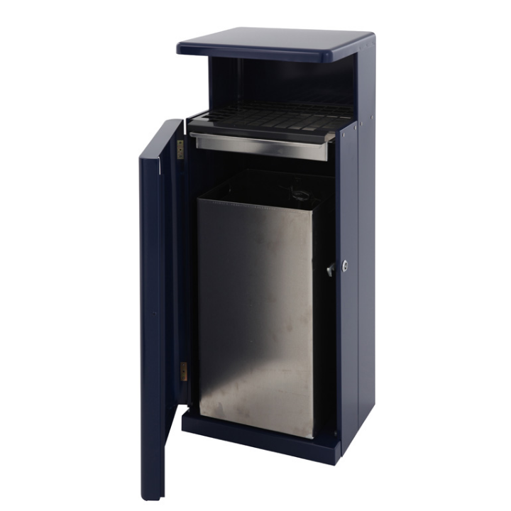 Buitenafvalbak met ashouder & afdak, 55 liter, blauw, VB 400075 - 1