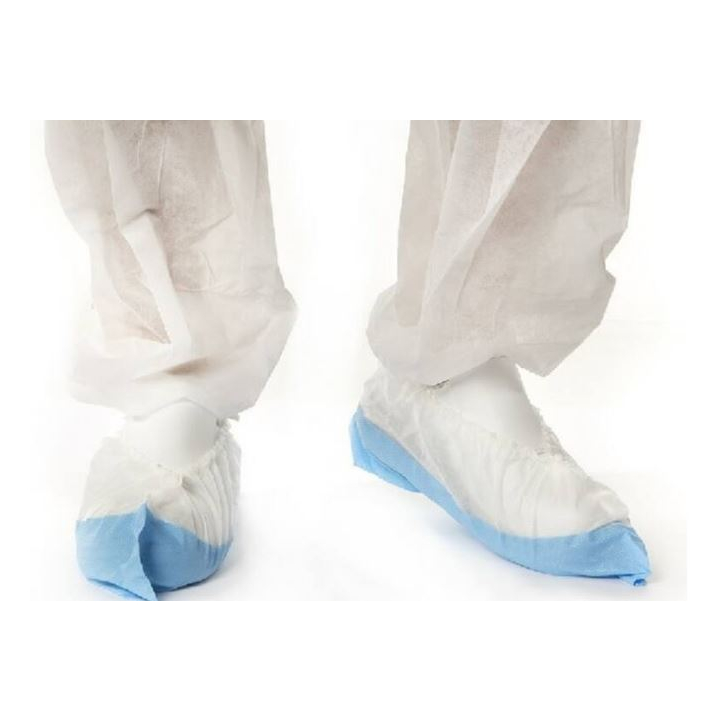 Schoenovertrek, non woven, 40x16.5cm, 60my, wit met blauwe anti-slip zool (400 stuks) - 0