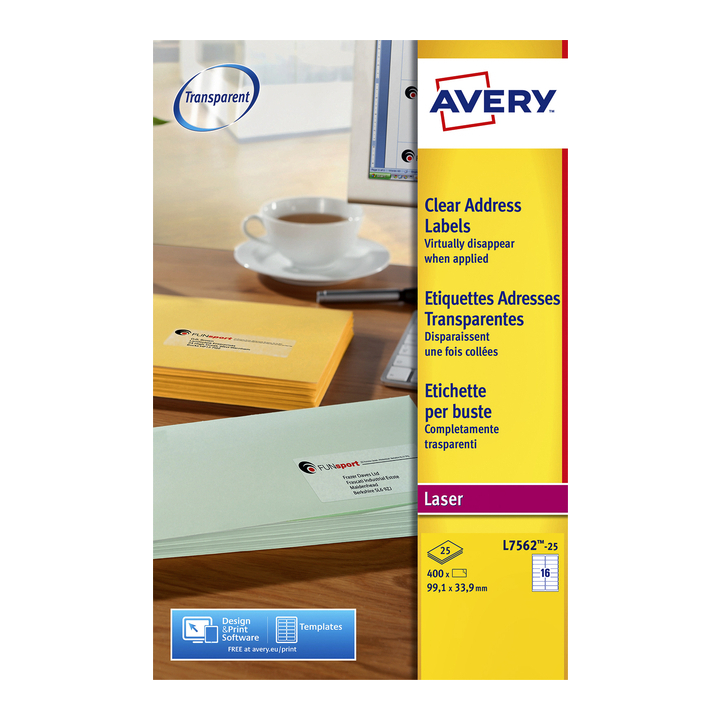 Etiket avery l7562-25 99.1x33.9mm transp 400st - 0