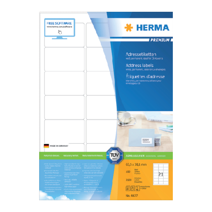 Etiket herma superpr 4677 63.5x38.1mm 2100st - 0