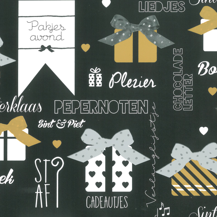 Cadeaupapier Sint, D90039, 50cm x 200 meter, D90039, zwart - 0