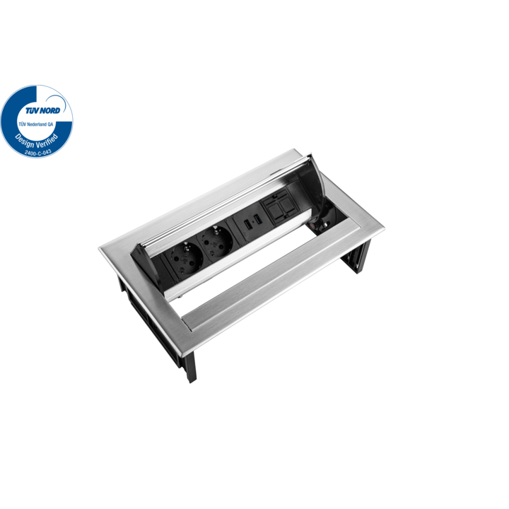 Filex, Power Desk In, 2x 230V, 2x USB, 1x keystone, RVS - 0