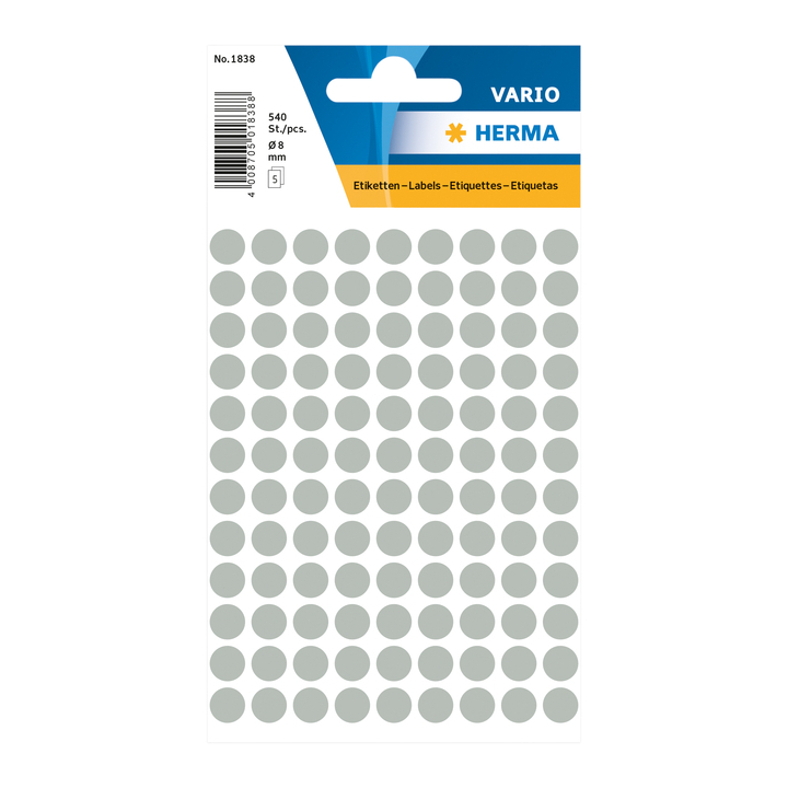 Etiket herma 1838 rond 8mm grijs 540st(1838) - 0