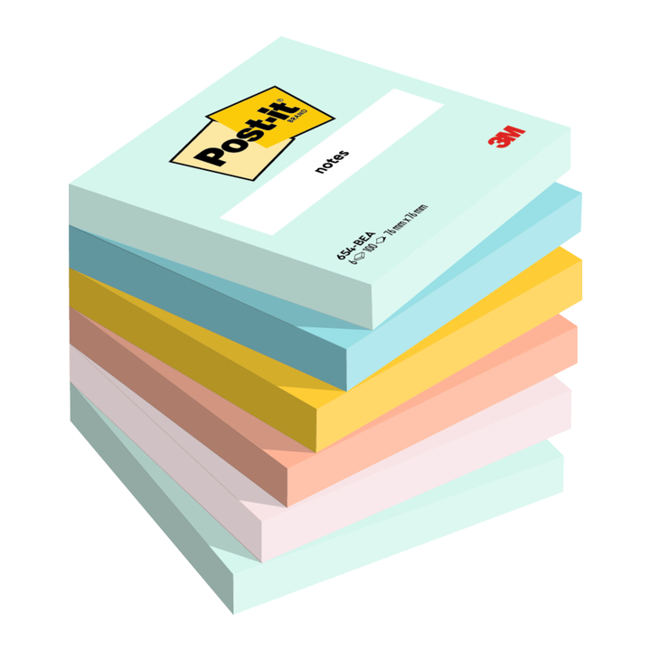 Memoblok 3m post-it 654 76x76mm beachside colour(654-6-bea) - 0