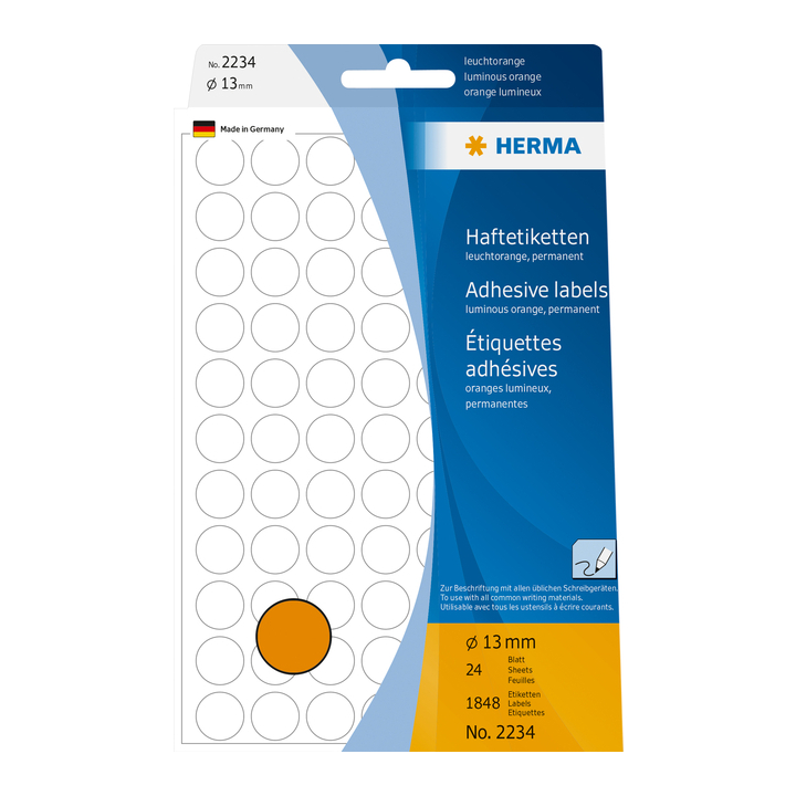Etiket herma 2234 rond 13mm fluor oranje - 0