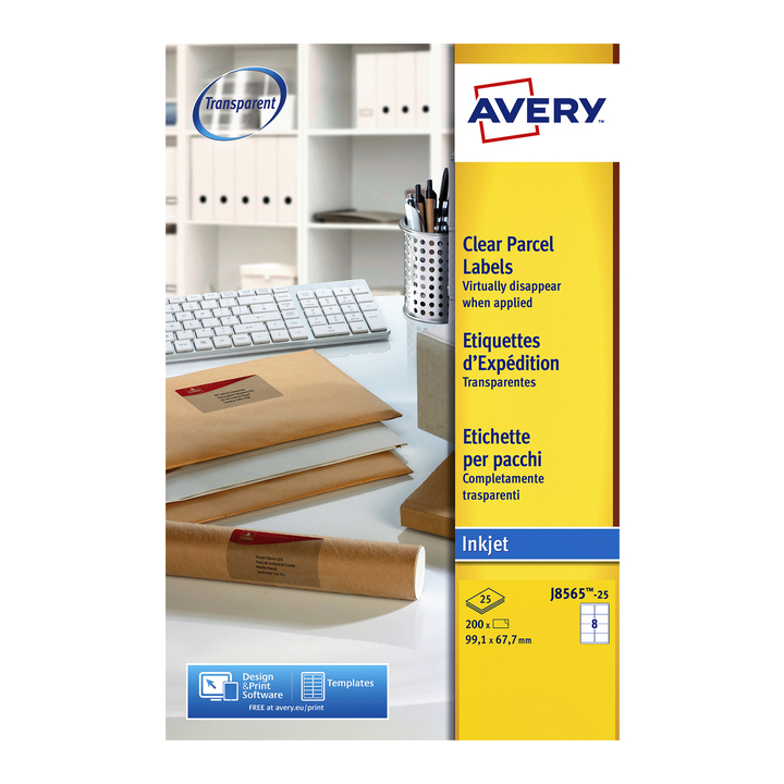 Etiket avery j8565-25 99.1x67.7mm transp 200st - 0