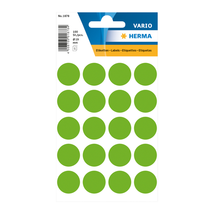 Etiket herma 1878 rond 19mm 100st fluor groen - 0