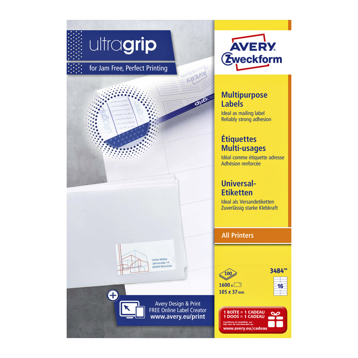 Etiket avery zweck 3484 105x37mm 1600st - 0