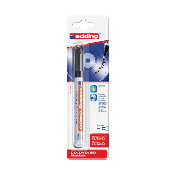 Viltstift edding 8400 cd rom rond 0.5-1mm zwart - 0