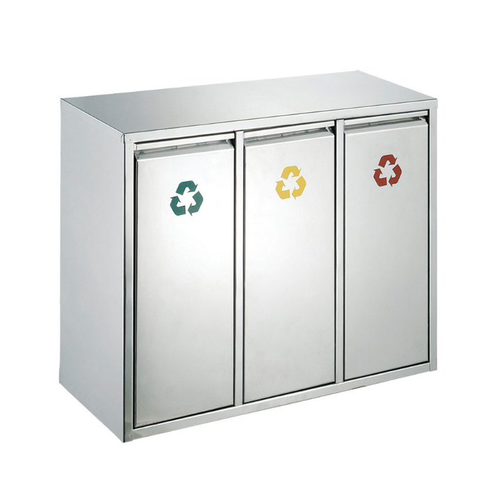 Recycling afvalscheidingsstation, 3x15 liter, mat RVS, VB 710423 - 0