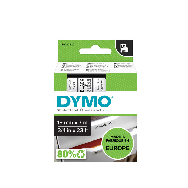 Lettertape dymo 45800 2000/5500 19mmx7m tr/zwart - 0
