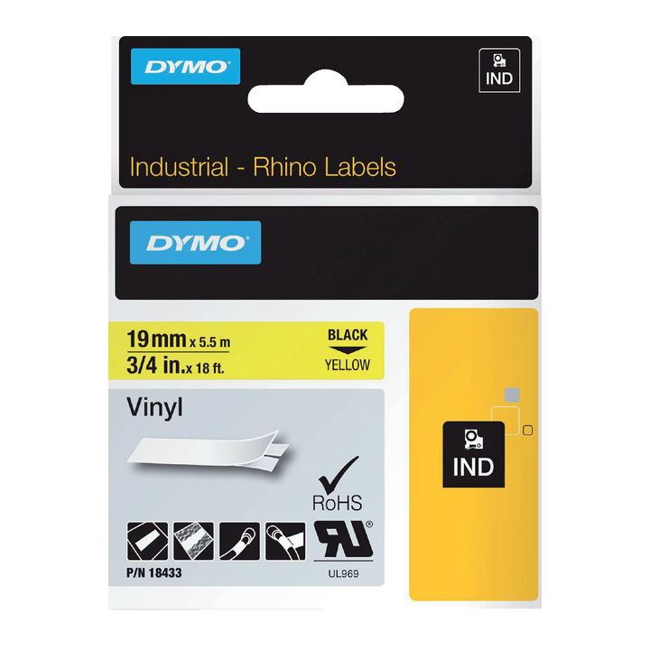 Lettertape dymo 18433 id1 19mmx5.5m vinyl geel - 0